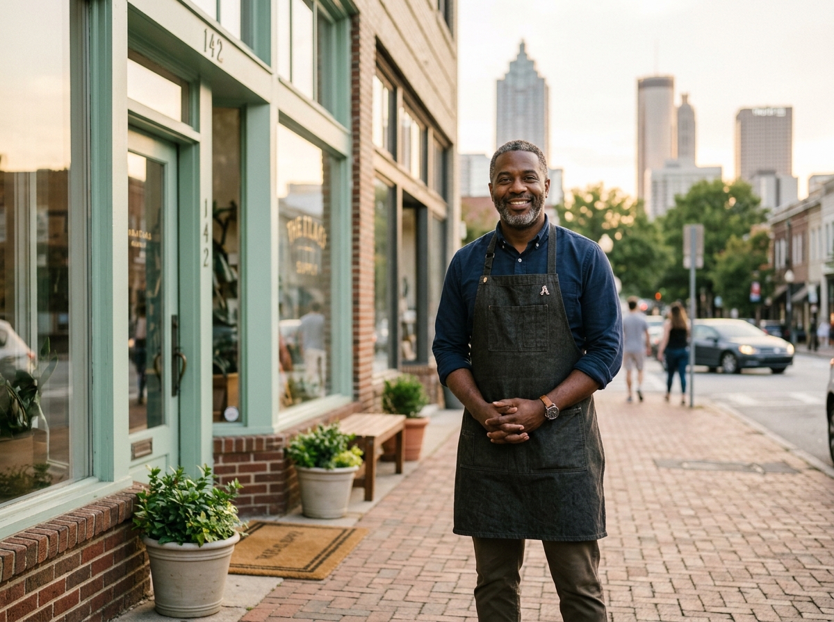Local Atlanta business owner outside his shop