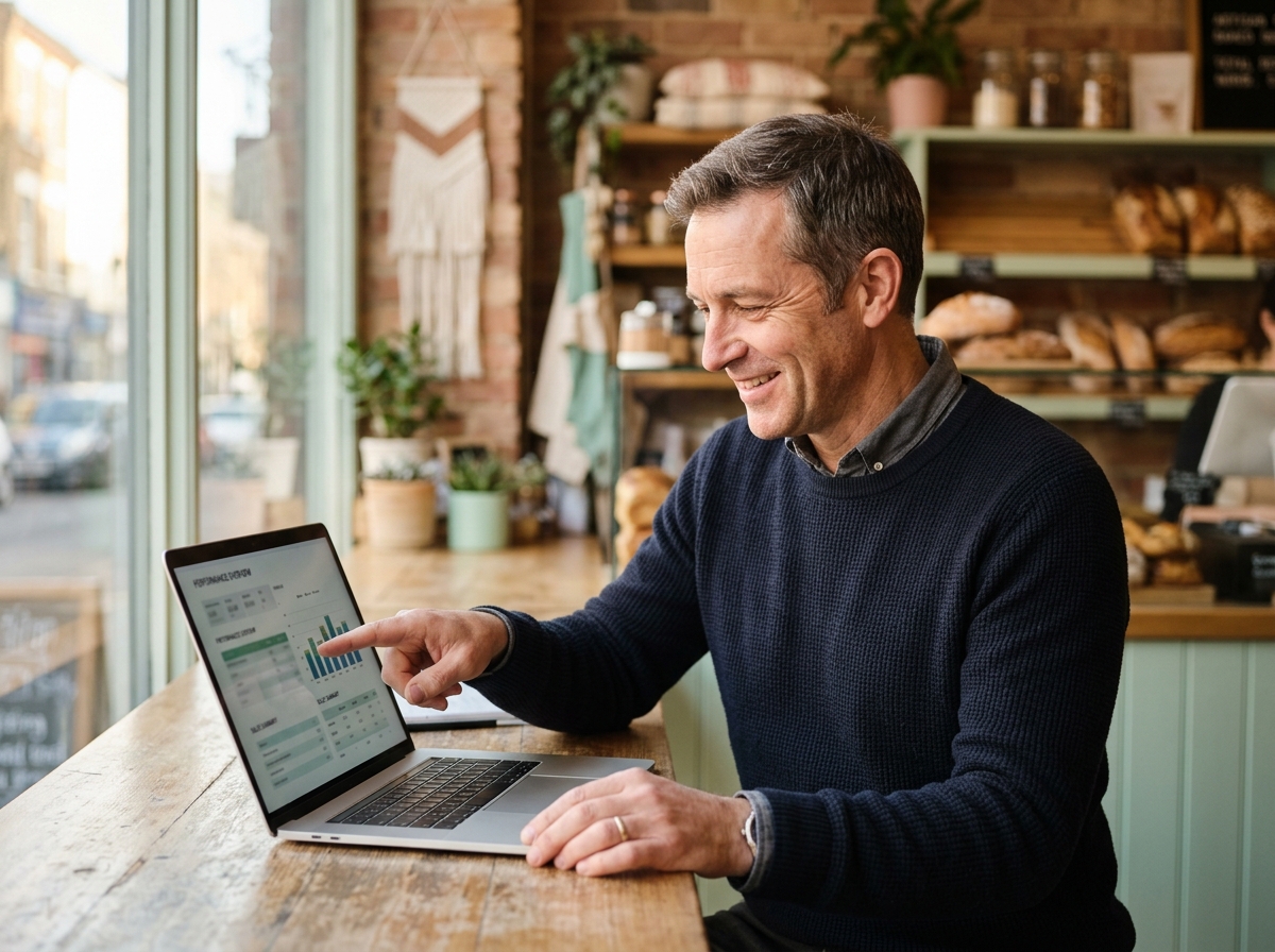 Business owner reviewing his audit report on a tablet