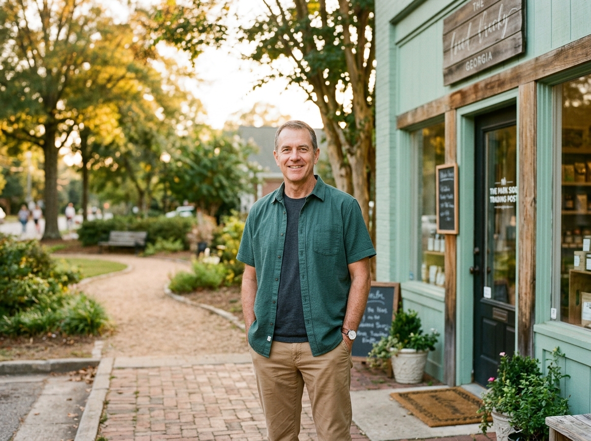 Local Loganville business owner outside his shop