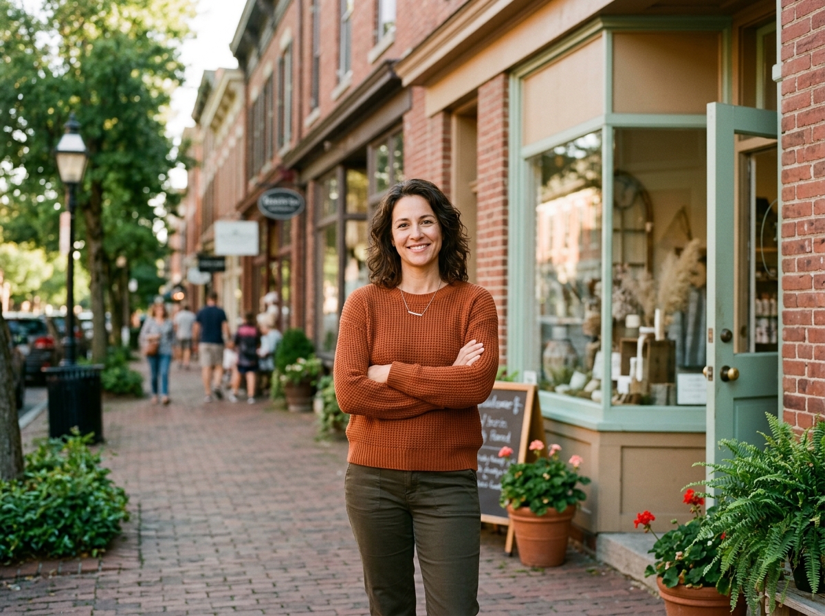 Local Norcross business owner outside her shop in the historic district